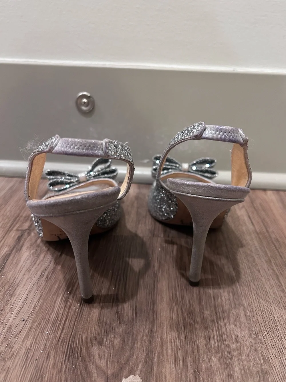 Kate Spade Silver Glitter Bow Peep-Toe Women's Heels